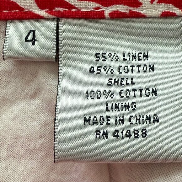 Spiegel Red White Crisp‎ Linen Cotton A-Line Fully Lined Skirt Size 4 - Picture 8 of 8